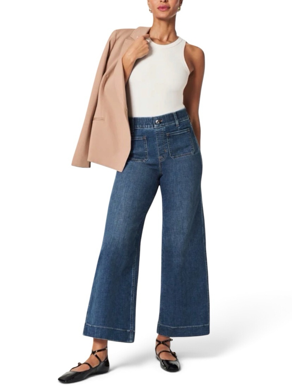 NWT Spanx Cropped Wide Leg Jeans In Shaded Blue - Size M